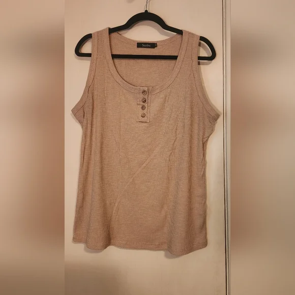 Set of 3 Women's Sleeveless Ribbed Tank Tops - Dark Grey, White and Beige - Picture 3 of 11